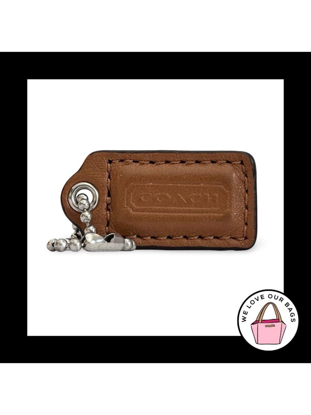 COACH HANG TAG 1.5" Brown Smooth Leather Bag Charm Keychain Fob Nickel Small